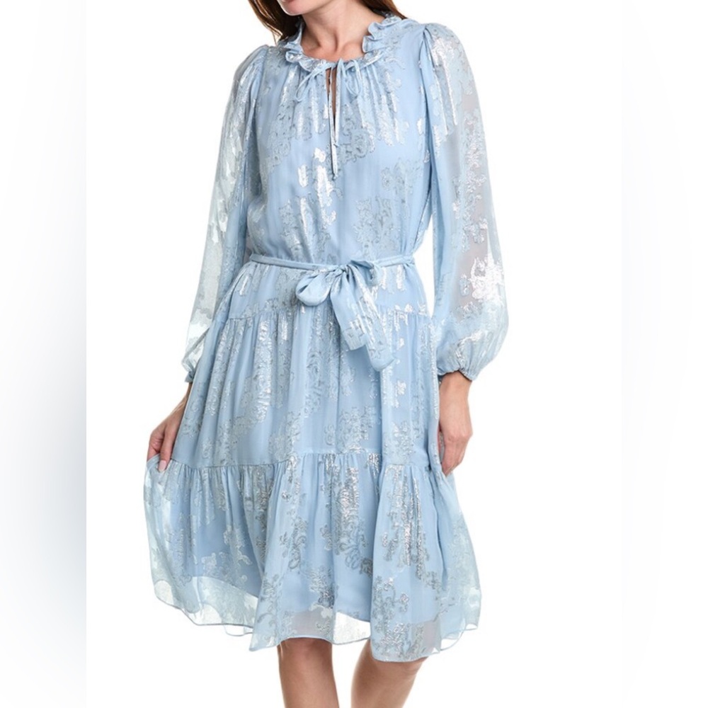 Kobi Halperin Blue Ruffled Tiered Long Sleeve Dress